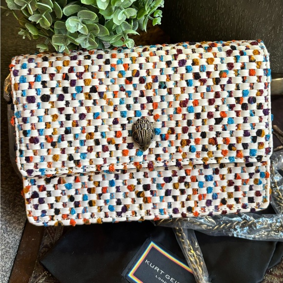 Authentic KURT GEIGER Leather/braided magnetic closure flap eagle head Crosby - Picture 6 of 16